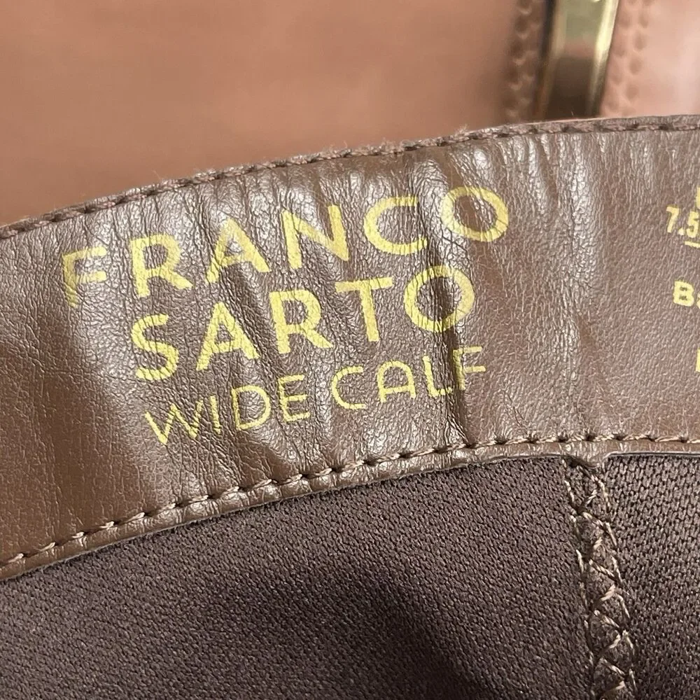 Franco Sarto Women's Black Brown Leather Tall‎ Riding Boots 7.5 Wide Calf